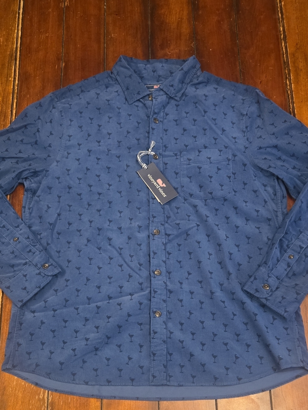 Vineyard Vines Men's Navy Blue Martini-Print Button-Down Shirt